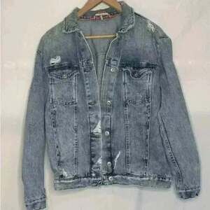 Free People Distressed Oversized Denim vintage style Jacket XS